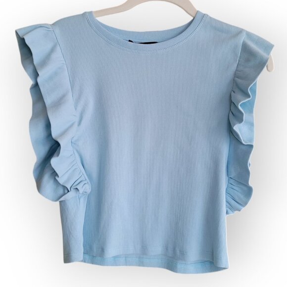 Zara sleeveless baby blue ruffled-sleeve Spring top size M NWT Sabrina Carpenter - Picture 6 of 13